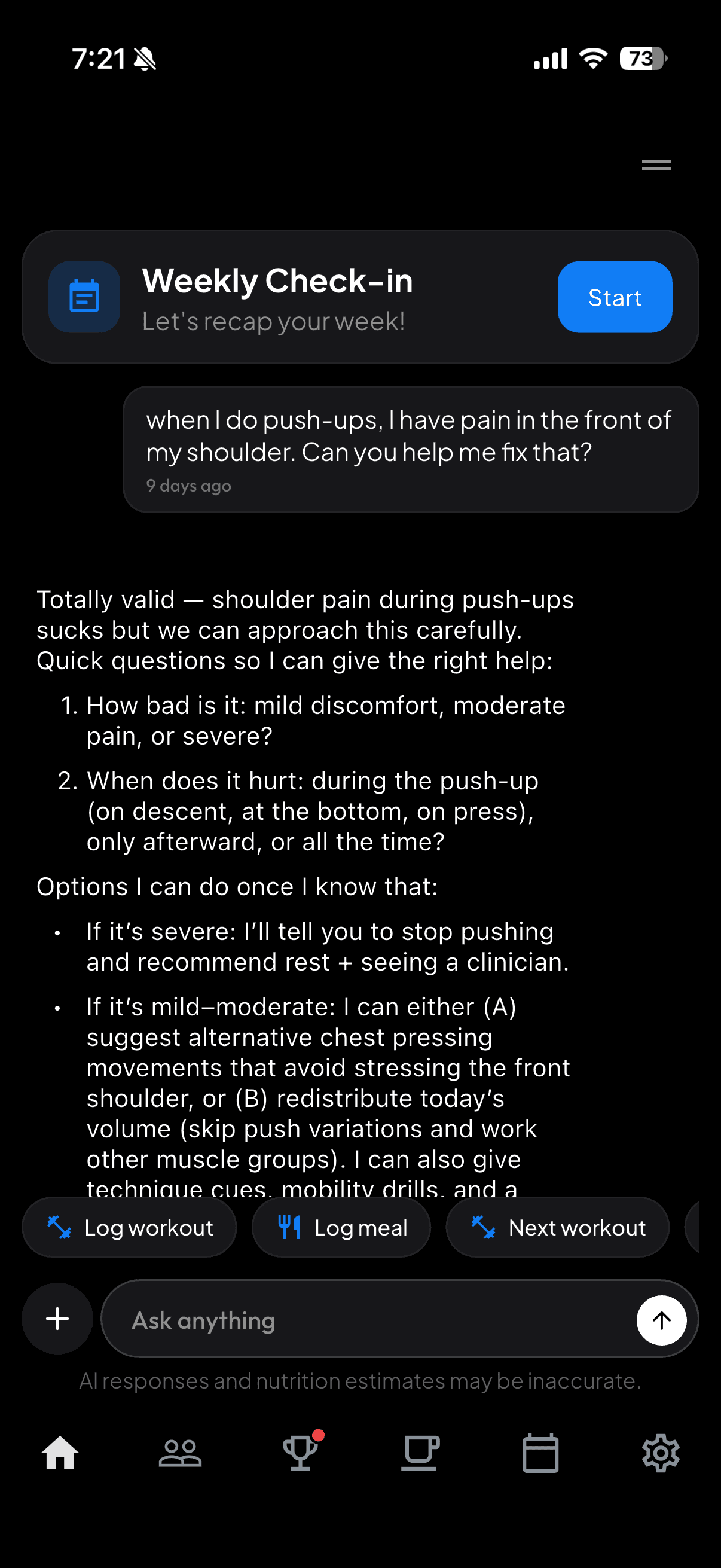 Coach Vexa AI health coaching experience on patient's phone