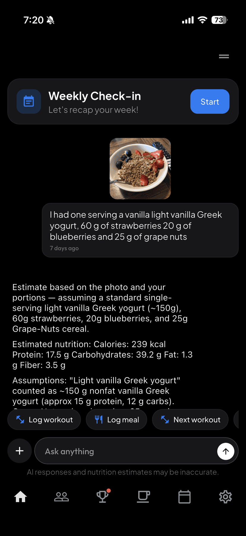 Coach Vexa coaching on nutrition and macro tracking